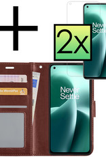 NoXx Hoes Geschikt voor OnePlus Nord 2T Hoesje Book Case Hoes Flip Cover Wallet Bookcase Met 2x Screenprotector - Bruin