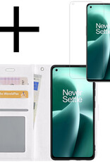 NoXx Hoes Geschikt voor OnePlus Nord 2T Hoesje Book Case Hoes Flip Cover Wallet Bookcase Met Screenprotector - Wit