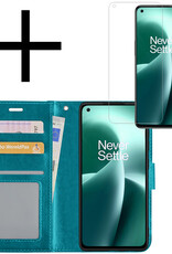 NoXx Hoes Geschikt voor OnePlus Nord 2T Hoesje Book Case Hoes Flip Cover Wallet Bookcase Met Screenprotector - Turquoise
