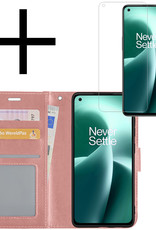 NoXx Hoes Geschikt voor OnePlus Nord 2T Hoesje Book Case Hoes Flip Cover Wallet Bookcase Met Screenprotector - Rosé goud