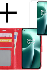 NoXx Hoes Geschikt voor OnePlus Nord 2T Hoesje Book Case Hoes Flip Cover Wallet Bookcase Met Screenprotector - Rood