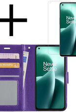 NoXx Hoes Geschikt voor OnePlus Nord 2T Hoesje Book Case Hoes Flip Cover Wallet Bookcase Met Screenprotector - Paars