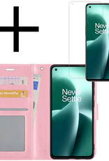 NoXx Hoes Geschikt voor OnePlus Nord 2T Hoesje Book Case Hoes Flip Cover Wallet Bookcase Met Screenprotector - Lichtroze
