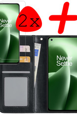BASEY. Hoes Geschikt voor OnePlus Nord 2T Hoesje Bookcase Hoes Flip Case Book Cover Met 2x Screenprotector - Hoesje Geschikt voor OnePlus Nord 2T Hoes Book Case Hoesje - Zwart