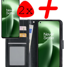 BASEY. OnePlus Nord 2T Hoesje Bookcase Zwart Met 2x Screenprotector
