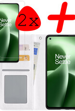 BASEY. Hoes Geschikt voor OnePlus Nord 2T Hoesje Bookcase Hoes Flip Case Book Cover Met 2x Screenprotector - Hoesje Geschikt voor OnePlus Nord 2T Hoes Book Case Hoesje - Wit