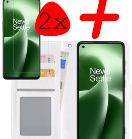 BASEY. OnePlus Nord 2T Hoesje Bookcase Wit Met 2x Screenprotector
