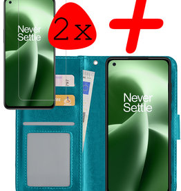 BASEY. OnePlus Nord 2T Hoesje Bookcase Turquoise Met 2x Screenprotector