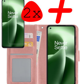 BASEY. OnePlus Nord 2T Hoesje Bookcase Rose Goud Met 2x Screenprotector