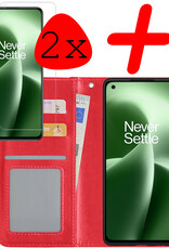 BASEY. Hoes Geschikt voor OnePlus Nord 2T Hoesje Bookcase Hoes Flip Case Book Cover Met 2x Screenprotector - Hoesje Geschikt voor OnePlus Nord 2T Hoes Book Case Hoesje - Rood