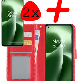 BASEY. BASEY. OnePlus Nord 2T Hoesje Bookcase Rood Met 2x Screenprotector
