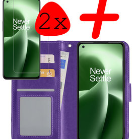 BASEY. BASEY. OnePlus Nord 2T Hoesje Bookcase Paars Met 2x Screenprotector