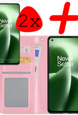 BASEY. Hoes Geschikt voor OnePlus Nord 2T Hoesje Bookcase Hoes Flip Case Book Cover Met 2x Screenprotector - Hoesje Geschikt voor OnePlus Nord 2T Hoes Book Case Hoesje - Lichtroze