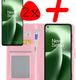 BASEY. BASEY. OnePlus Nord 2T Hoesje Bookcase Lichtroze Met 2x Screenprotector
