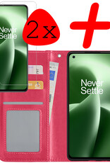 BASEY. Hoes Geschikt voor OnePlus Nord 2T Hoesje Bookcase Hoes Flip Case Book Cover Met 2x Screenprotector - Hoesje Geschikt voor OnePlus Nord 2T Hoes Book Case Hoesje - Donkerroze