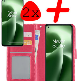 BASEY. BASEY. OnePlus Nord 2T Hoesje Bookcase Donkerroze Met 2x Screenprotector