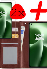 BASEY. Hoes Geschikt voor OnePlus Nord 2T Hoesje Bookcase Hoes Flip Case Book Cover Met 2x Screenprotector - Hoesje Geschikt voor OnePlus Nord 2T Hoes Book Case Hoesje - Bruin