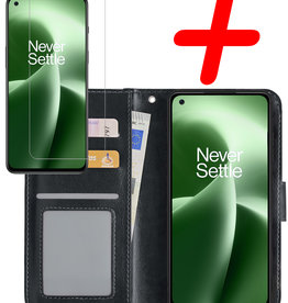 BASEY. OnePlus Nord 2T Hoesje Bookcase Zwart Met Screenprotector