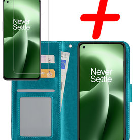 BASEY. OnePlus Nord 2T Hoesje Bookcase Turquoise Met Screenprotector