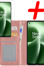 BASEY. Hoes Geschikt voor OnePlus Nord 2T Hoesje Bookcase Hoes Flip Case Book Cover Met Screenprotector - Hoesje Geschikt voor OnePlus Nord 2T Hoes Book Case Hoesje - Rosé goud