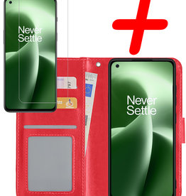 BASEY. OnePlus Nord 2T Hoesje Bookcase Rood Met Screenprotector