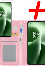 BASEY. Hoes Geschikt voor OnePlus Nord 2T Hoesje Bookcase Hoes Flip Case Book Cover Met Screenprotector - Hoesje Geschikt voor OnePlus Nord 2T Hoes Book Case Hoesje - Lichtroze