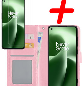 BASEY. BASEY. OnePlus Nord 2T Hoesje Bookcase Lichtroze Met Screenprotector