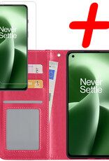 BASEY. Hoes Geschikt voor OnePlus Nord 2T Hoesje Bookcase Hoes Flip Case Book Cover Met Screenprotector - Hoesje Geschikt voor OnePlus Nord 2T Hoes Book Case Hoesje - Donkerroze