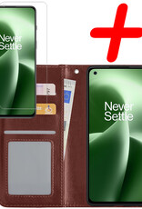 BASEY. Hoes Geschikt voor OnePlus Nord 2T Hoesje Bookcase Hoes Flip Case Book Cover Met Screenprotector - Hoesje Geschikt voor OnePlus Nord 2T Hoes Book Case Hoesje - Bruin