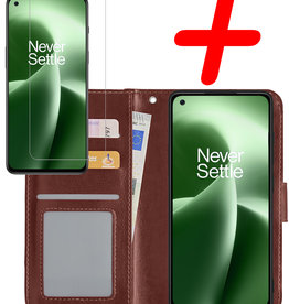 BASEY. BASEY. OnePlus Nord 2T Hoesje Bookcase Bruin Met Screenprotector
