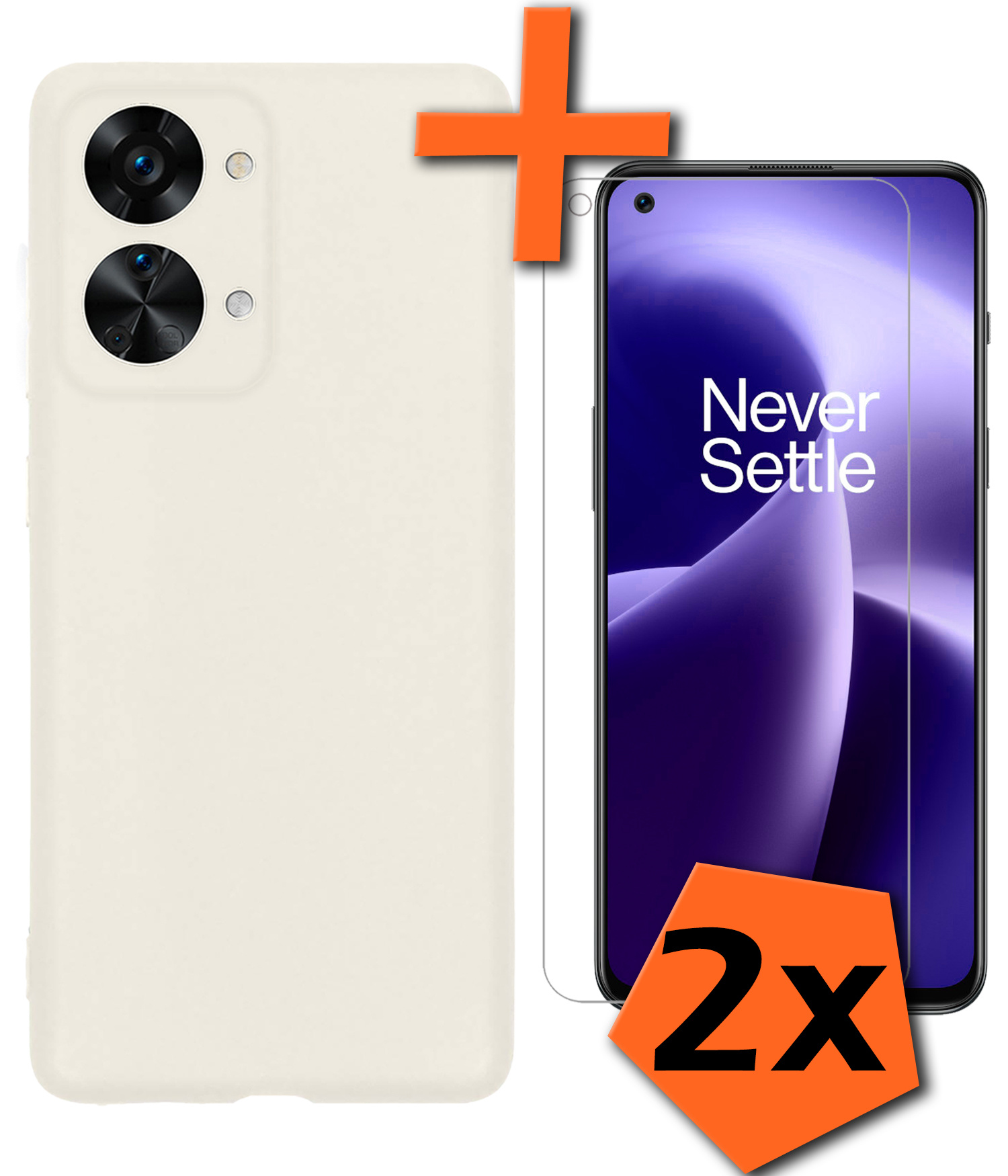 Nomfy Hoesje Geschikt voor OnePlus Nord 2T Hoesje Siliconen Cover Case Met 2x Screenprotector - Hoes Geschikt voor OnePlus Nord 2T Hoes Back Case - Wit