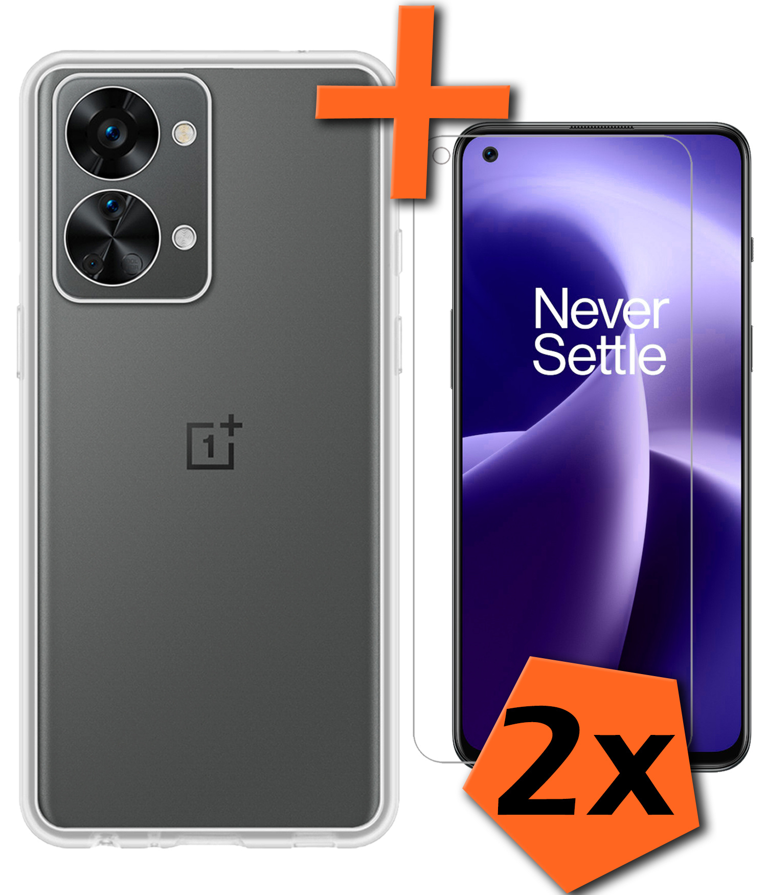 Nomfy Hoesje Geschikt voor OnePlus Nord 2T Hoesje Siliconen Cover Case Met 2x Screenprotector - Hoes Geschikt voor OnePlus Nord 2T Hoes Back Case - Transparant