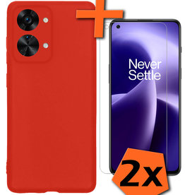 Nomfy OnePlus Nord 2T Hoesje Siliconen Met 2x Screenprotector - Rood