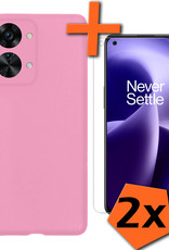 Nomfy Hoesje Geschikt voor OnePlus Nord 2T Hoesje Siliconen Cover Case Met 2x Screenprotector - Hoes Geschikt voor OnePlus Nord 2T Hoes Back Case - Lichtroze