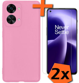 Nomfy Nomfy OnePlus Nord 2T Hoesje Siliconen Met 2x Screenprotector - Lichtroze