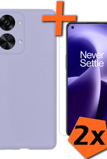 Nomfy OnePlus Nord 2T Hoesje Siliconen Case Back Cover Met 2x Screenprotector - OnePlus Nord 2T Hoes Cover Silicone - Lila