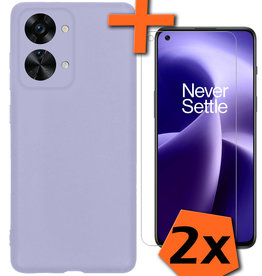 Nomfy Nomfy OnePlus Nord 2T Hoesje Siliconen Met 2x Screenprotector - Lila