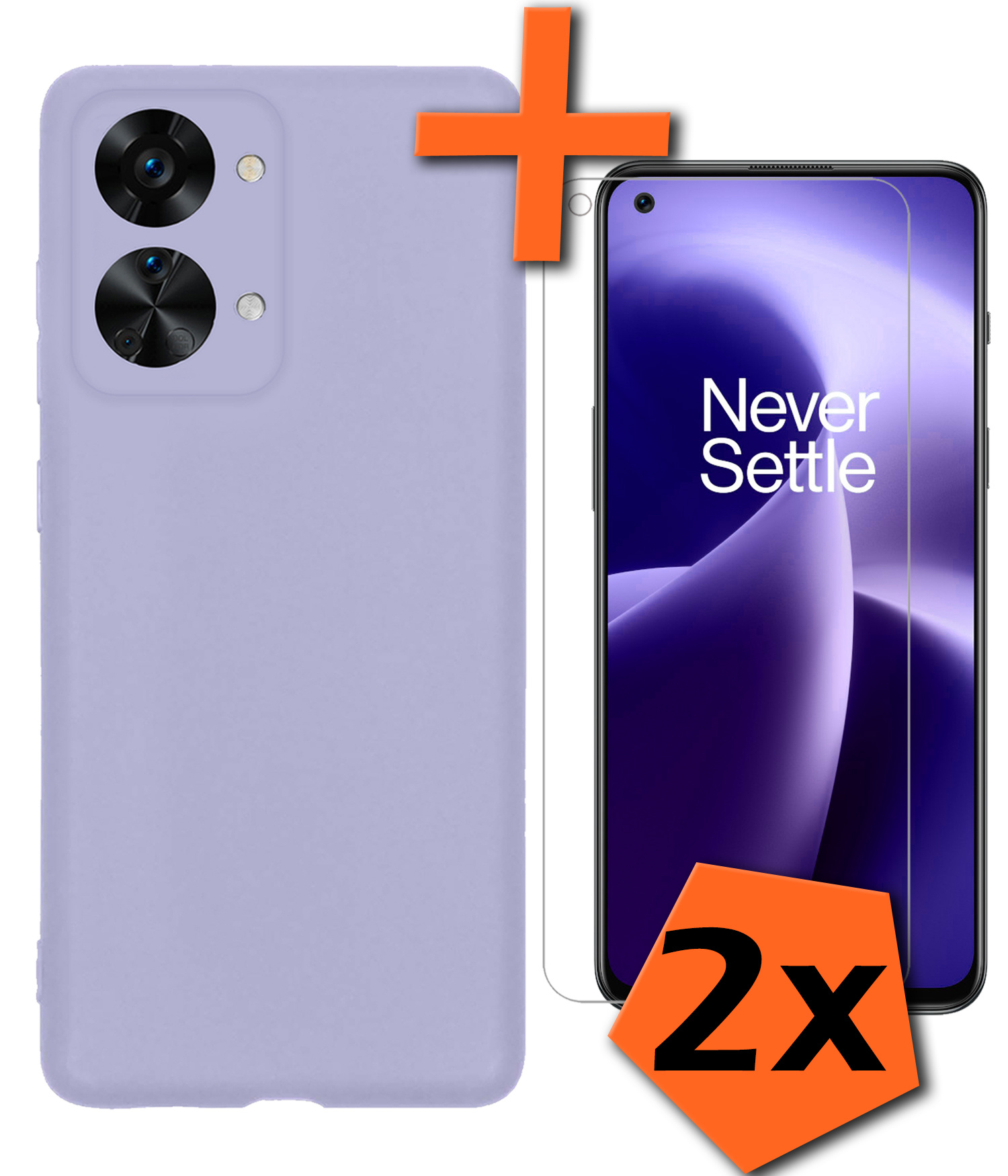Nomfy OnePlus Nord 2T Hoesje Siliconen Case Back Cover Met 2x Screenprotector - OnePlus Nord 2T Hoes Cover Silicone - Lila