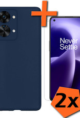 Nomfy Hoesje Geschikt voor OnePlus Nord 2T Hoesje Siliconen Cover Case Met 2x Screenprotector - Hoes Geschikt voor OnePlus Nord 2T Hoes Back Case - Donkerblauw