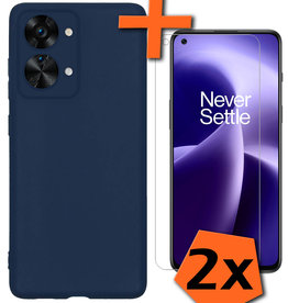 Nomfy Nomfy OnePlus Nord 2T Hoesje Siliconen Met 2x Screenprotector - Donkerblauw