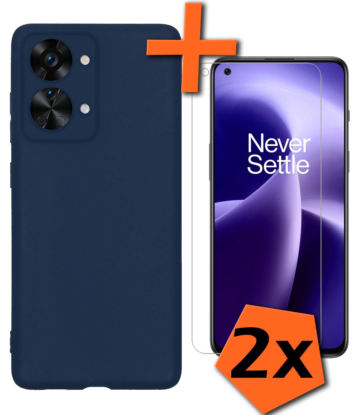 Nomfy Hoesje Geschikt voor OnePlus Nord 2T Hoesje Siliconen Cover Case Met 2x Screenprotector - Hoes Geschikt voor OnePlus Nord 2T Hoes Back Case - Donkerblauw