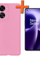 Nomfy Hoesje Geschikt voor OnePlus Nord 2T Hoesje Siliconen Cover Case Met Screenprotector - Hoes Geschikt voor OnePlus Nord 2T Hoes Back Case - Lichtroze