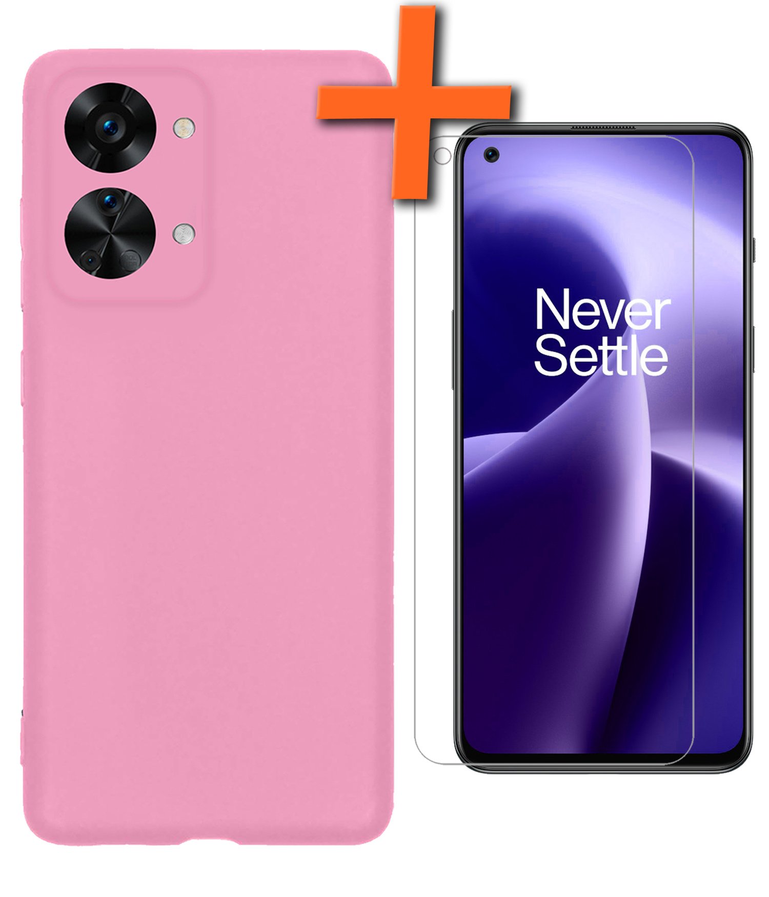 Nomfy Hoesje Geschikt voor OnePlus Nord 2T Hoesje Siliconen Cover Case Met Screenprotector - Hoes Geschikt voor OnePlus Nord 2T Hoes Back Case - Lichtroze