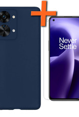 OnePlus Nord 2T Hoesje Siliconen Case Back Cover Met Screenprotector - OnePlus Nord 2T Hoes Cover Silicone - Donker Blauw