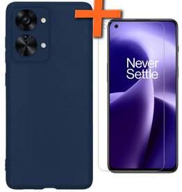 Nomfy OnePlus Nord 2T Hoesje Siliconen Met Screenprotector - Donkerblauw