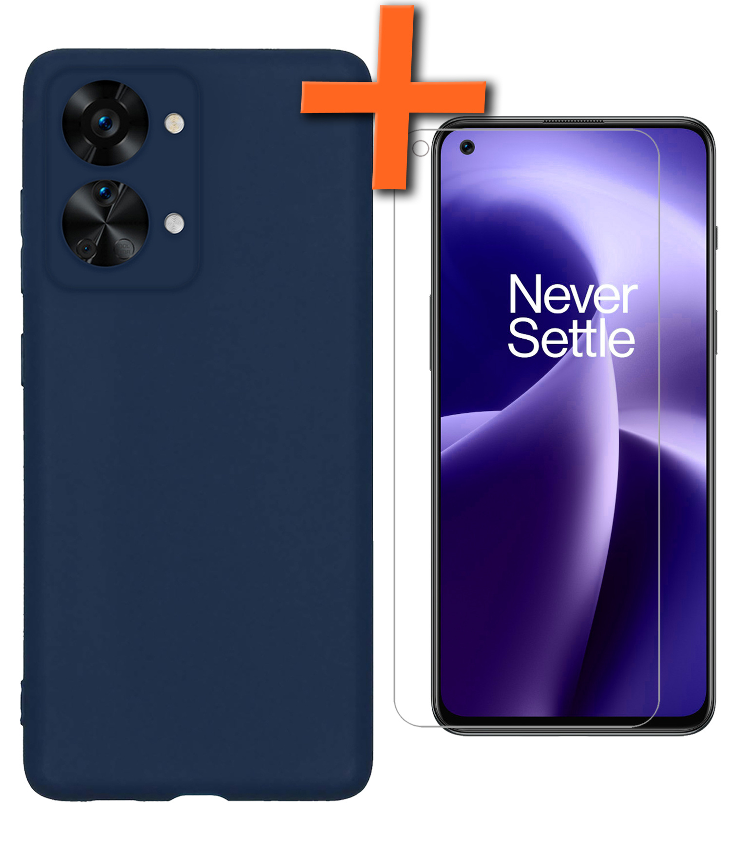 Nomfy Hoesje Geschikt voor OnePlus Nord 2T Hoesje Siliconen Cover Case Met Screenprotector - Hoes Geschikt voor OnePlus Nord 2T Hoes Back Case - Donkerblauw