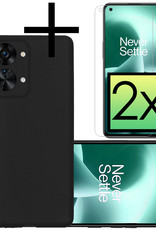 OnePlus Nord 2T Hoesje Back Cover Siliconen Case Hoes Met 2x Screenprotector - Zwart
