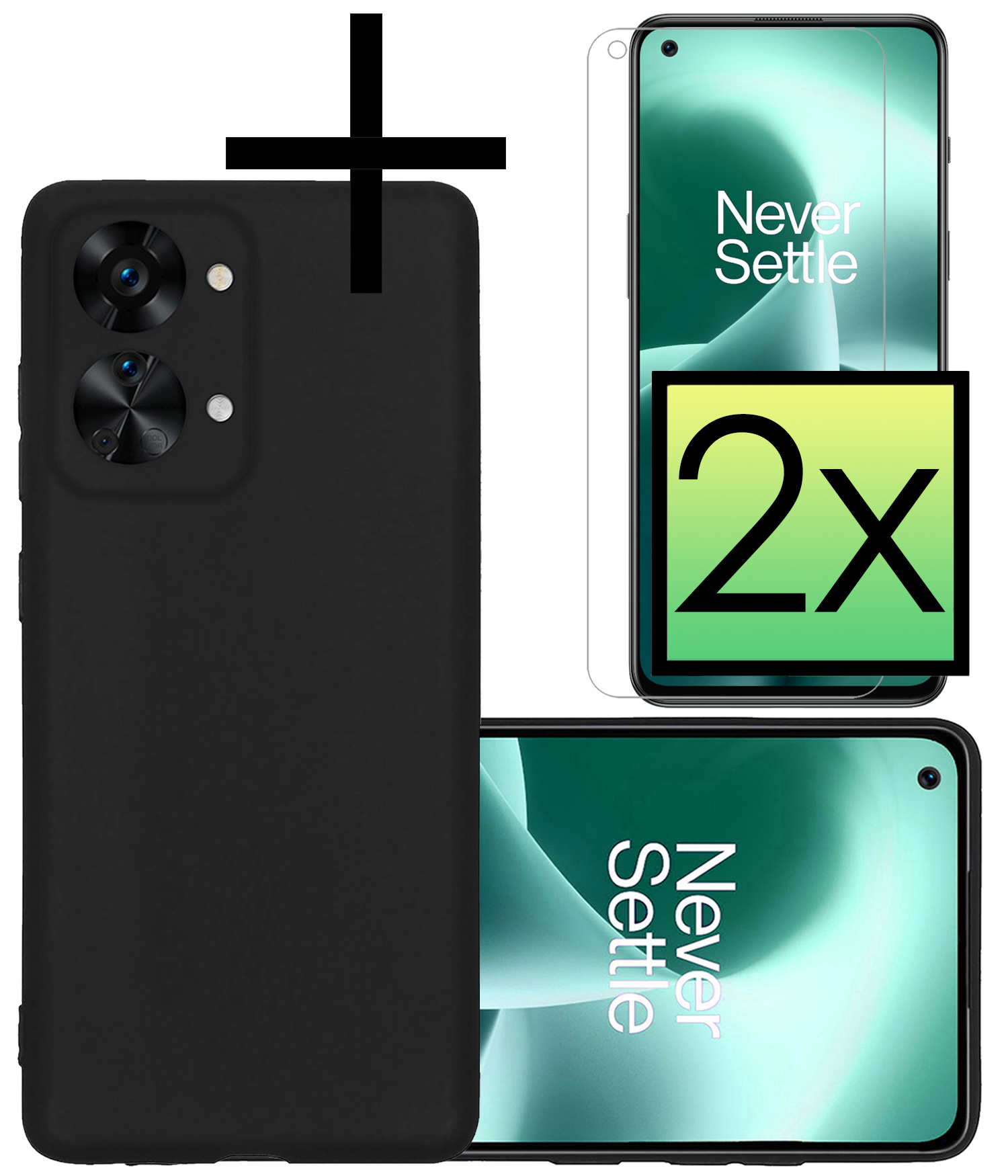 NoXx Hoes Geschikt voor OnePlus Nord 2T Hoesje Cover Siliconen Back Case Hoes Met 2x Screenprotector - Zwart