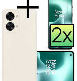 NoXx OnePlus Nord 2T Hoesje Siliconen Met 2x Screenprotector - Wit