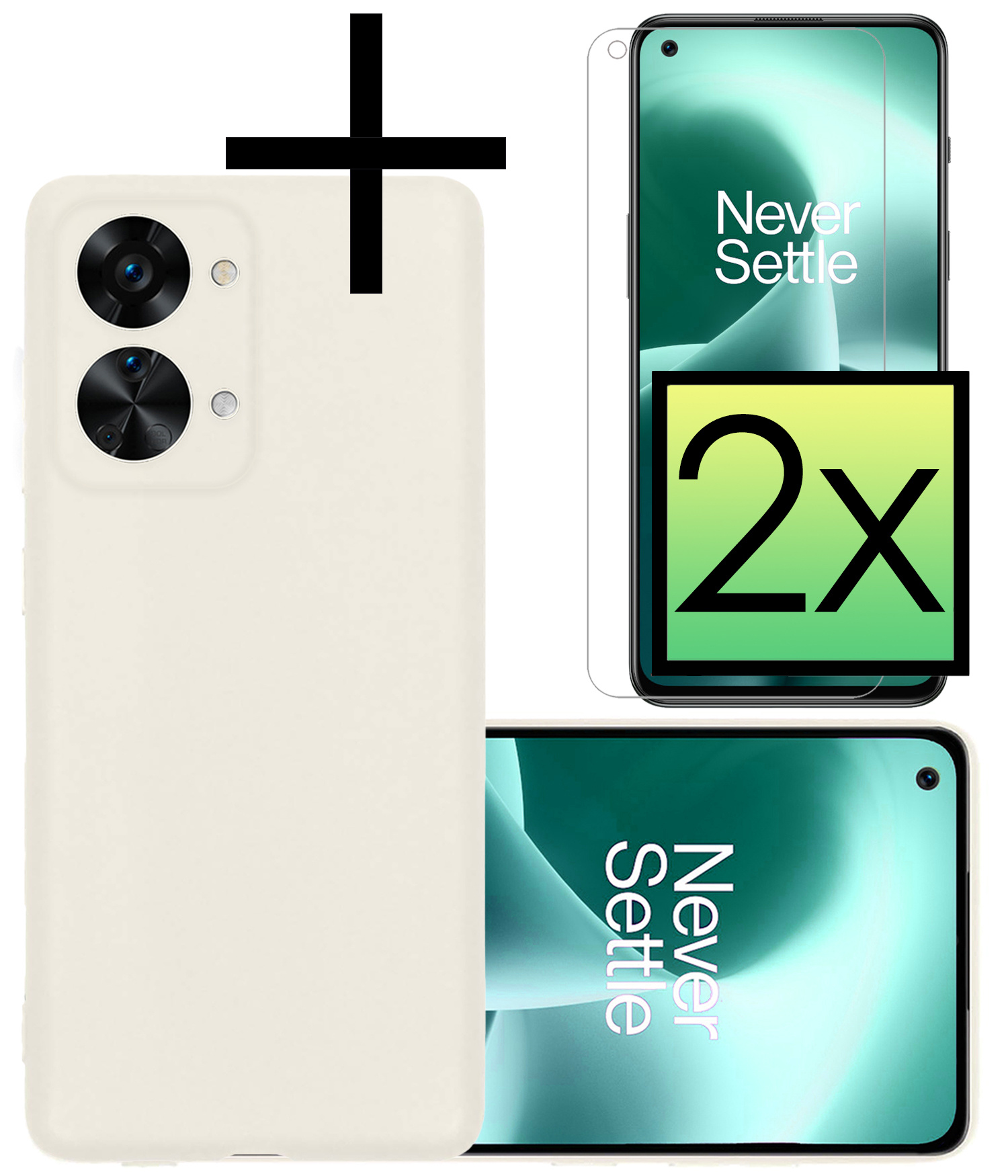 NoXx Hoes Geschikt voor OnePlus Nord 2T Hoesje Cover Siliconen Back Case Hoes Met 2x Screenprotector - Wit